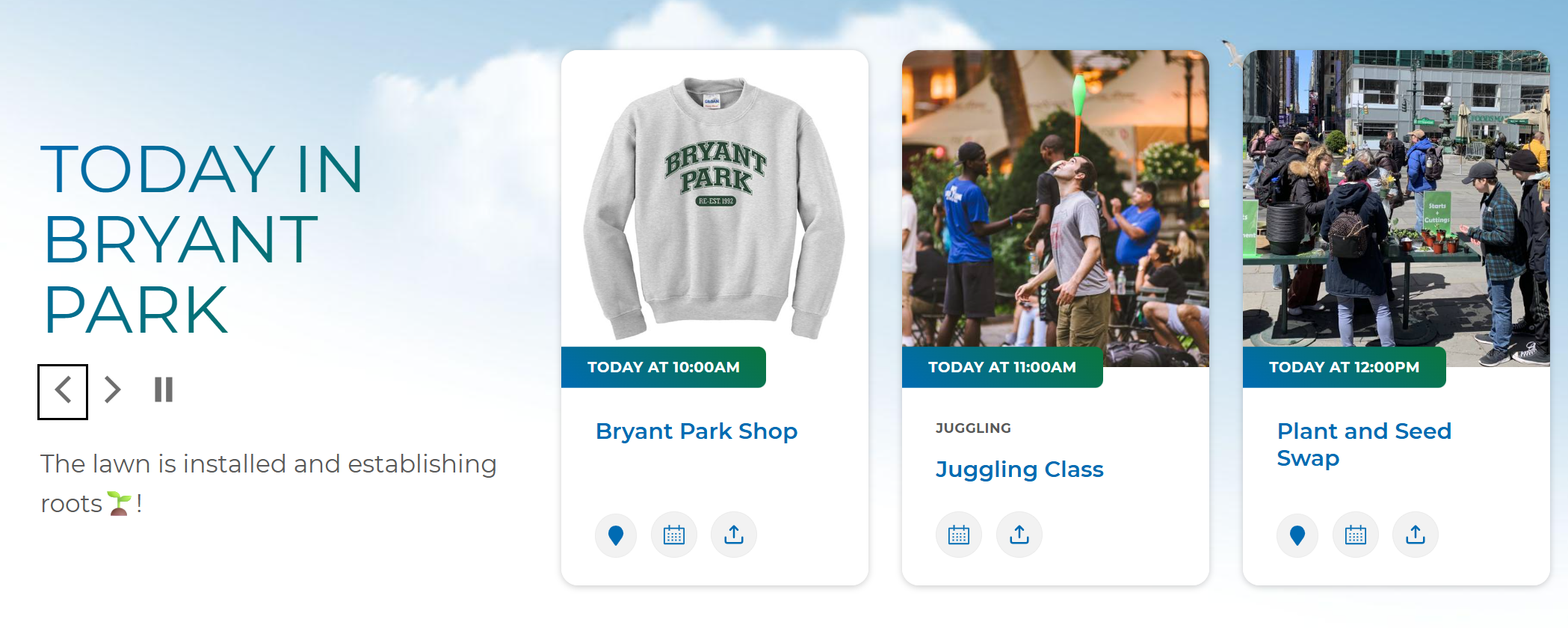 The BPC website shows events happening each day